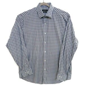 Bugatchi Shirt Mens Extra Large Blue Plaid Classic‎ Fit Long Sleeve Button Down